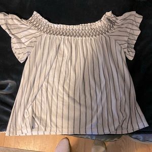 American eagle off the shoulder or not white and black striped top